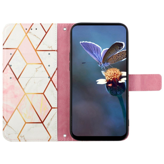 Cu clapetă pentru Xiaomi Redmi Note 13 Pro 4G / Xiaomi Redmi Note 14S / Xiaomi Poco M6 Pro 4G, Wallet, Marble roz