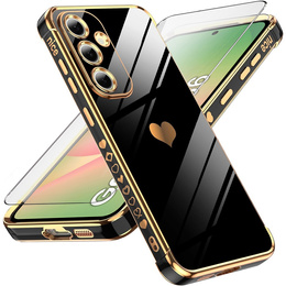 Carcasa pentru Samsung Galaxy A56, Electro heart, negru + sticlă 9H