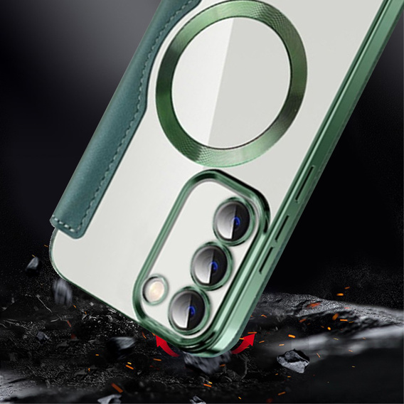 Cu clapetă pentru Samsung Galaxy S23, Wallet, MagSafe, verde