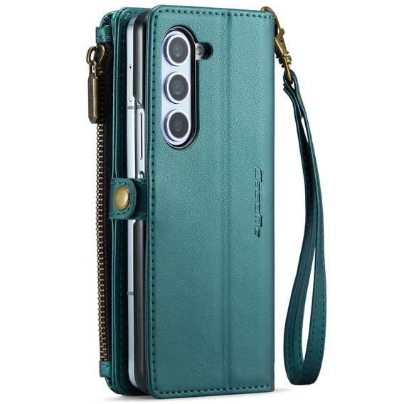 Husă CASEME pentru Samsung Galaxy Z Fold6 5G, RFID Leather Wallet, cu curea de umăr, verde