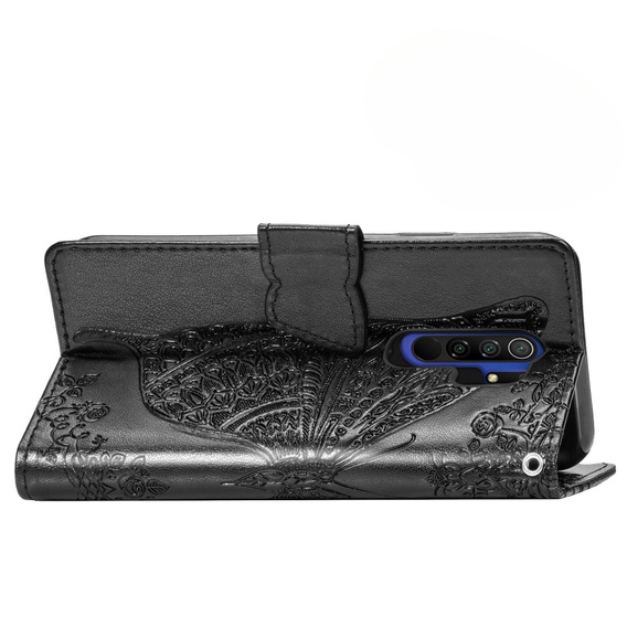 Cu clapetă pentru Xiaomi Redmi 9, Butterfly, negru