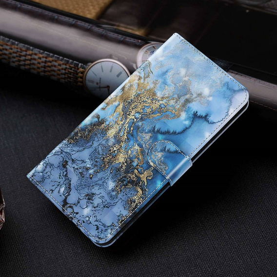 Cu clapetă pentru Oppo A17, Wallet, Marble albastru