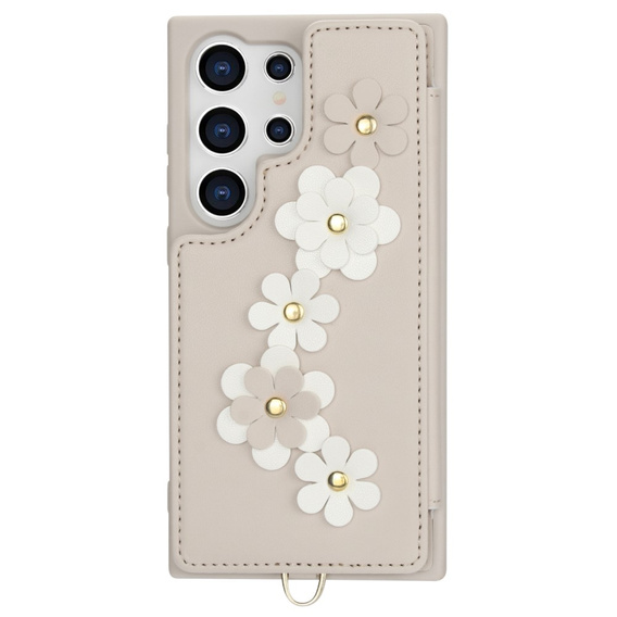 Husa pentru Samsung Galaxy S24 Ultra, Leather Flower Card Slot, bej