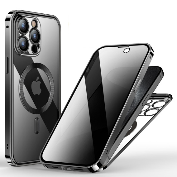 Husă pentru iPhone 15 Pro, Privacy Dual Glass, pentru MagSafe, negru