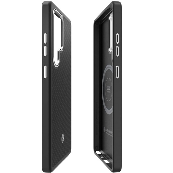 Carcasa Spigen pentru Samsung Galaxy S25 Ultra, Enzo Aramid MagSafe, carbon negru + 9H Tempered Glass