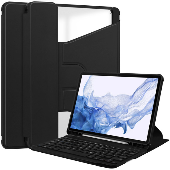 Husă pentru tastatură pentru Samsung Galaxy Tab S9, Rotary 360° Leather, negru