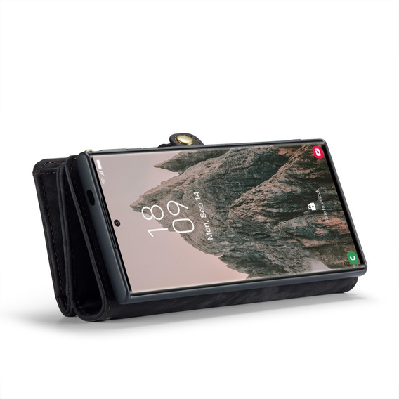 Husă CASEME pentru Samsung Galaxy S25 Ultra, Retro Leather Wallet, cu curea de umăr, negru