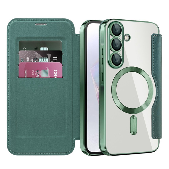 Cu clapetă pentru Samsung Galaxy A36, RFID Wallet MagSafe CamShield, verde