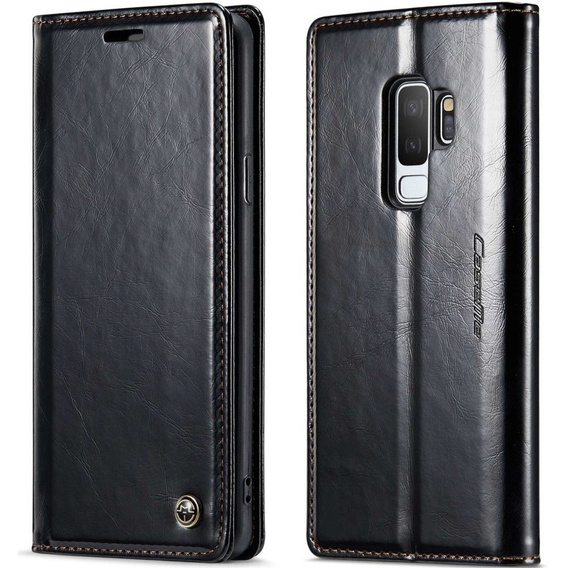 Carcasă flip CASEME pentru Samsung Galaxy S9+ Plus, Waxy Textured, negru