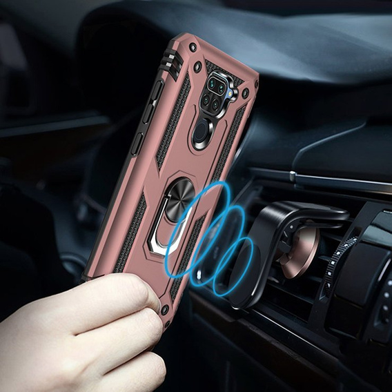 Husă blindată pentru Xiaomi Redmi Note 9, Nox Case Ring, roz rose gold