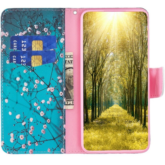Cu clapetă pentru Samsung Galaxy A55 5G, Wallet, Sakura, albastru