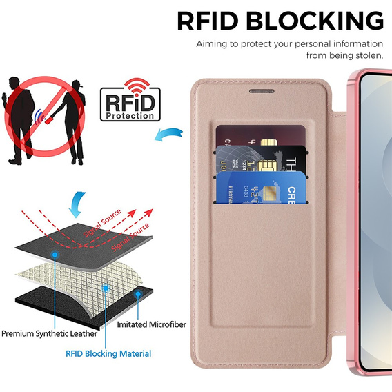 Husă RFID Wallet MagSafe Flip cu protecție pentru cameră pentru Samsung Galaxy S26, roz