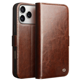 QIALINO Carcasă cu flip din piele de vacă originală pentru iPhone 17 Pro Max, maro