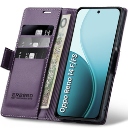 Husă pentru Oppo Reno 14 F / 14 FS, ERBORD Glossy Litchi, portofel cu clapetă, violet