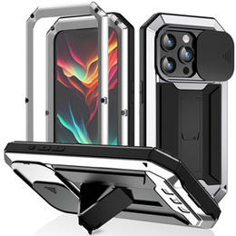 Husă pentru iPhone 15 Pro, R-JUST CamShield Slide, armată, de argint / negru