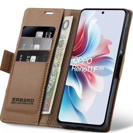 Husă pentru Oppo Reno 11F, ERBORD Glossy Litchi, portofel cu clapetă, maro