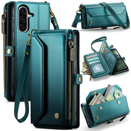 Husă CASEME pentru Samsung Galaxy A56 5G, RFID Leather Wallet, cu curea de umăr, verde