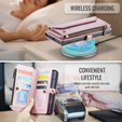 Husă CASEME pentru Samsung Galaxy S25 FE, RFID Leather Wallet, cu curea de umăr, roz