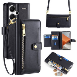 Cu clapetă pentru Xiaomi Redmi Note 13 Pro+, Wallet Zipper Pocket, negru
