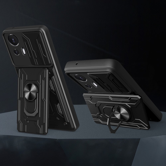 Husă blindată pentru Motorola Edge 30 Neo 5G, Camera Slide Card Slot, negru