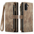 Husa CASEME pentru Samsung Galaxy A56 5G, Leather Wallet Cash and Card Slots, cu curea, maro