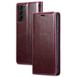 Cu clapetă pentru Samsung Galaxy S23, ERBORD Waxy Wallet, roșu
