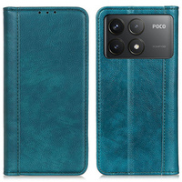 Husa cu clapetă pentru Xiaomi Poco F6 Pro, Split Leather, verde