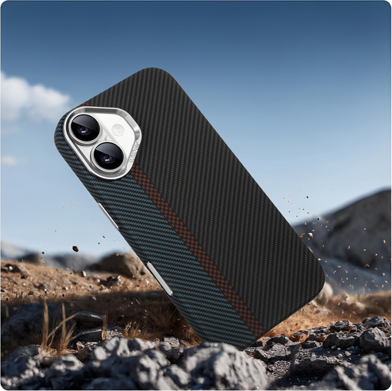 Carcasa pentru iPhone 16, Carbon Fiber MagSafe, negru / albastru