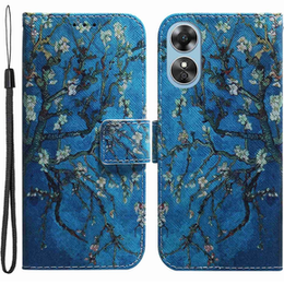 Cu clapetă pentru Oppo A17, Wallet flowers, albastru