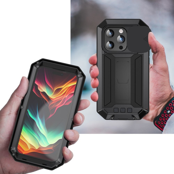 Husă pentru iPhone 15 Pro, R-JUST CamShield Slide, armată, negru