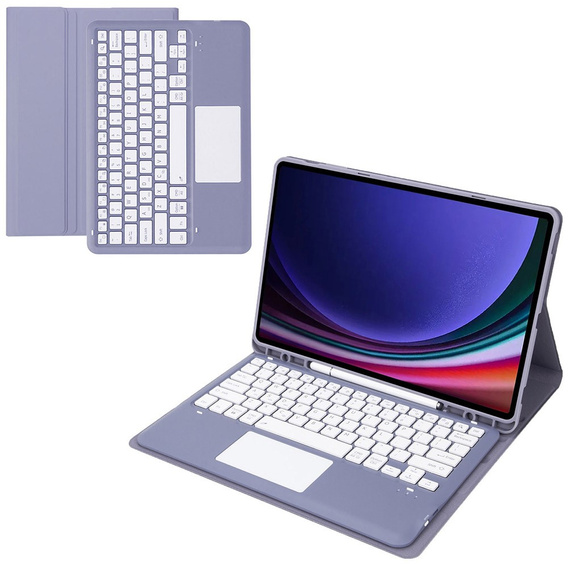 Carcasă + tastatură Samsung Galaxy Tab S9+, Leather Pen Slot TouchPad, violet