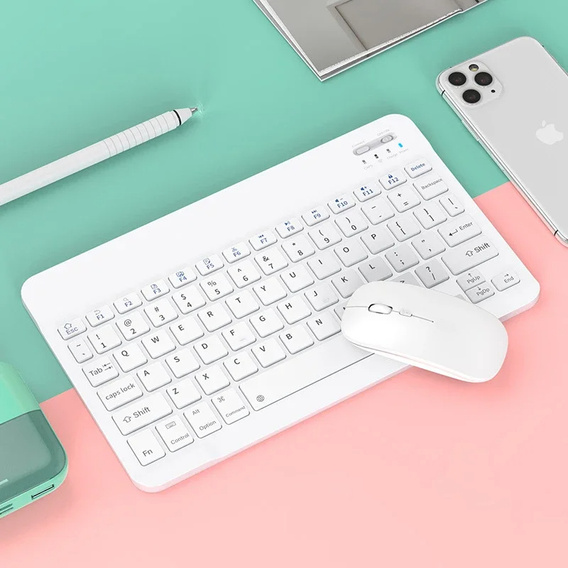 Set tastatură wireless și mouse Bluetooth pentru Android/Windows, alb