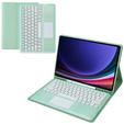 Carcasă + tastatură Samsung Galaxy Tab S9+, Leather Pen Slot TouchPad, verde deschis