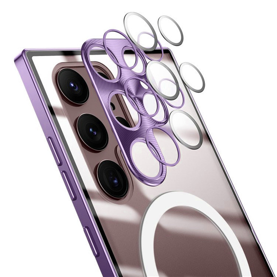 Carcasă de protecție pentru camera foto pentru Samsung Galaxy S22 Ultra, CamShield MagSafe, transparent / violet