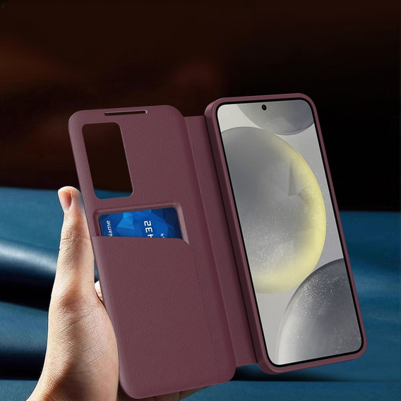 Husă cu clapetă pentru Samsung Galaxy S25+ Plus, Smart View Wallet, maroon