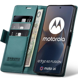 Husă pentru Motorola Edge 60 / 60 Fusion, ERBORD Glossy Litchi, portofel cu clapetă, verde