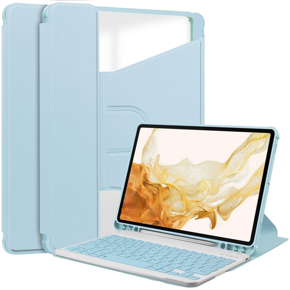 Husă pentru tastatură pentru Samsung Galaxy Tab S9+, Rotary 360° Leather, caz albastru