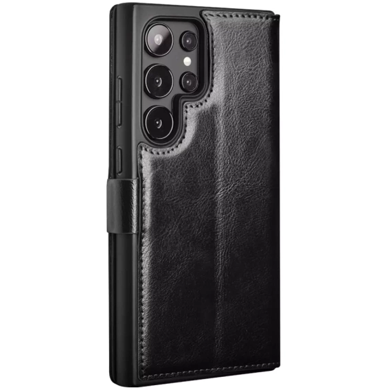 Carcasa flip pentru Samsung Galaxy S25 Ultra, QIALINO Leather Wallet, negru