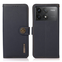 KHAZNEH RFID caz pentru Xiaomi Poco F6 Pro, Litchi Texture, albastru