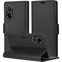 Husă pentru Realme C67 4G, ERBORD Glossy Litchi, portofel cu clapetă, negru