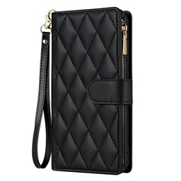Husă cu clapetă pentru Samsung Galaxy A56 5G, Rhombus Crossbody Leather, negru