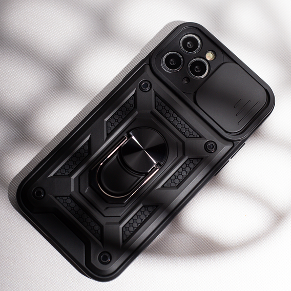 Carcasă blindată pentru Iphone 15 Pro Max, armată Slide Ring, negru + sticlă 9H