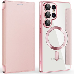 Cu clapetă pentru Samsung Galaxy S25 Ultra, RFID Wallet MagSafe CamShield, roz