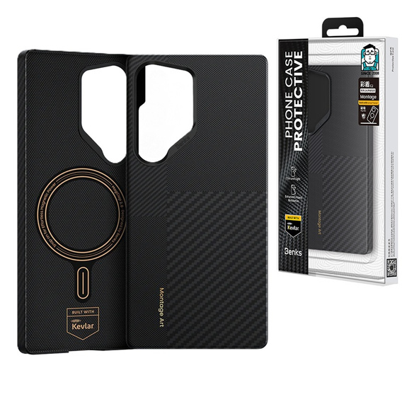 Carcasa BENKS Kevlar pentru Samsung Galaxy S25 Ultra, pentru MagSafe, Carbon Fiber, negru