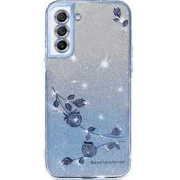 Husă pentru Samsung Galaxy S21 FE, Glitter Flower, albastru