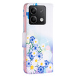 Cu clapetă pentru Xiaomi Redmi Note 13 5G, Wallet, Butterfly & Flowers alb