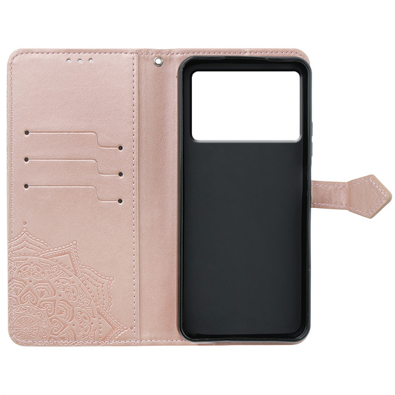 Cu clapetă pentru Xiaomi Poco X6 Pro 5G, Mandala, roz rose gold