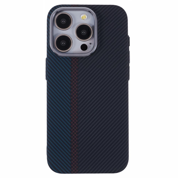 Carcasa pentru iPhone 13 Pro Max, Carbon Fiber MagSafe, negru / albastru