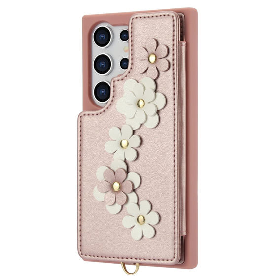Husa pentru Samsung Galaxy S25 Ultra, Leather Flower Card Slot, roz