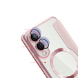 Cu clapetă pentru Samsung Galaxy S25 Edge, RFID Wallet MagSafe CamShield, roz